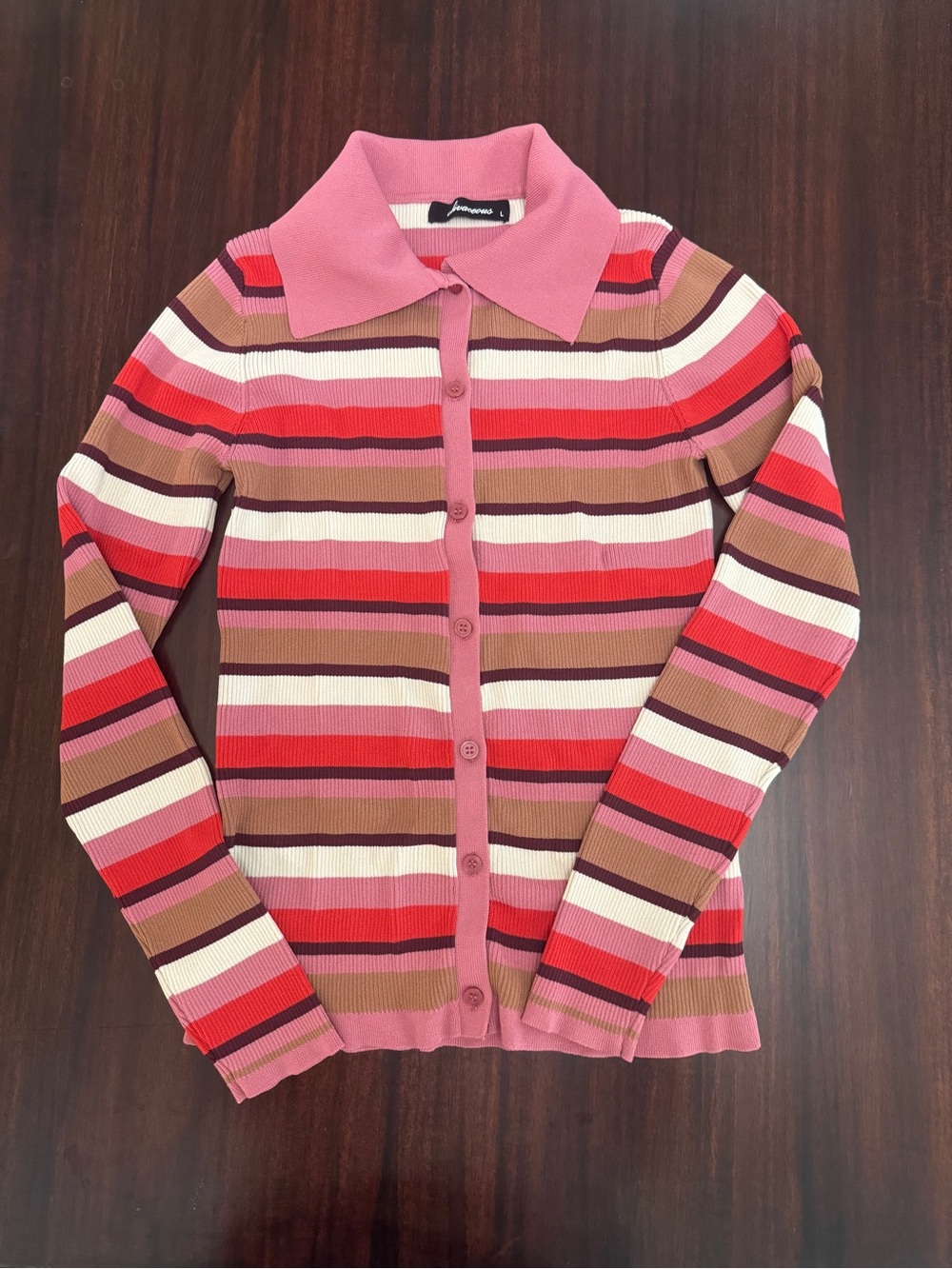 Divaceous - Striped Ribbed Cardigan - Large